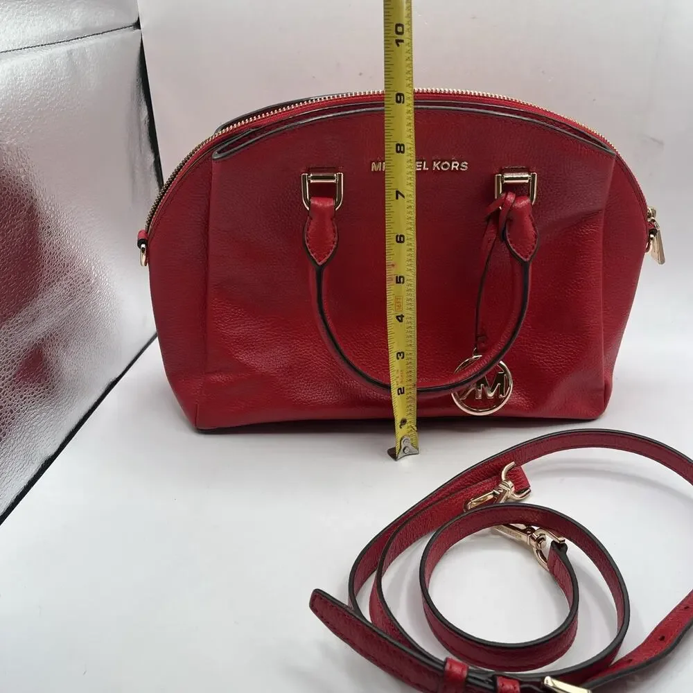 Michael Kors Bright Red Dome Satchel Adele Scarlet Crossbody Bag Pebbled Leather